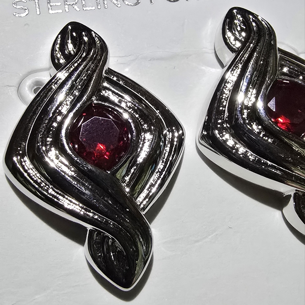 Sterling Forever Red Gem Swirl Earrings. Offers Welcome!